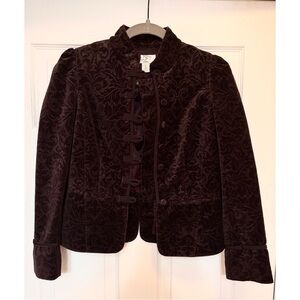 LOFT Women's Dark Brown Patterned Velvet Blazer